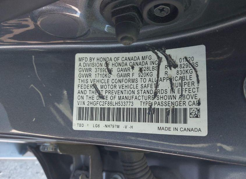 Photo 9 of 2020 Honda Civic SPORT (VIN 2HGFC2F86LH533773)