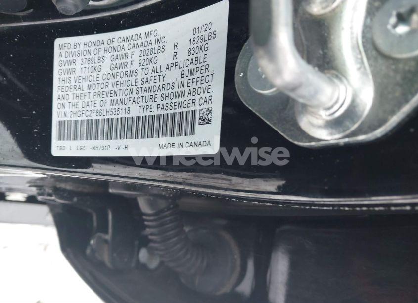 Photo 9 of 2020 Honda Civic SPORT (VIN 2HGFC2F86LH535118)