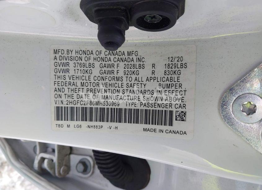 Photo 9 of 2021 Honda Civic SPORT (VIN 2HGFC2F86MH530969)