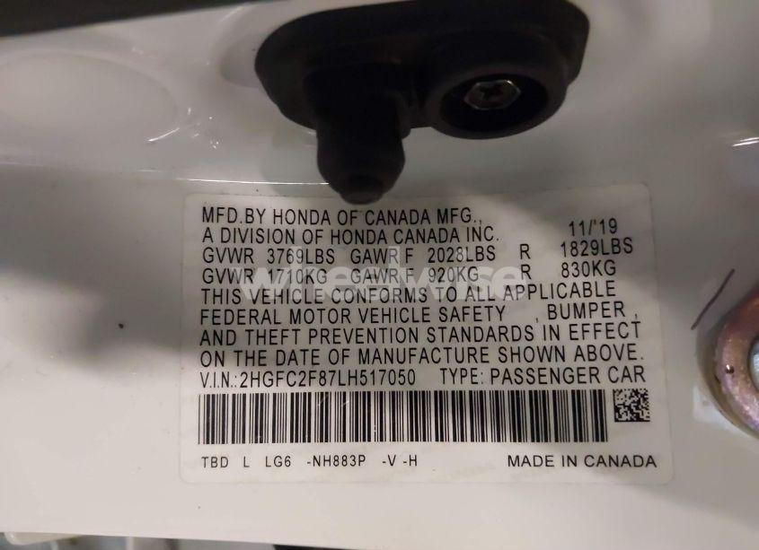 Photo 9 of 2020 Honda Civic SPORT (VIN 2HGFC2F87LH517050)