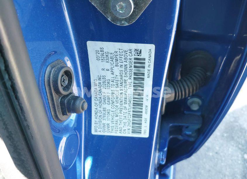 Photo 9 of 2020 Honda Civic SPORT (VIN 2HGFC2F87LH548377)