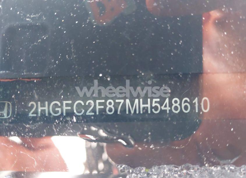 Photo 9 of 2021 Honda Civic SPORT (VIN 2HGFC2F87MH548610)