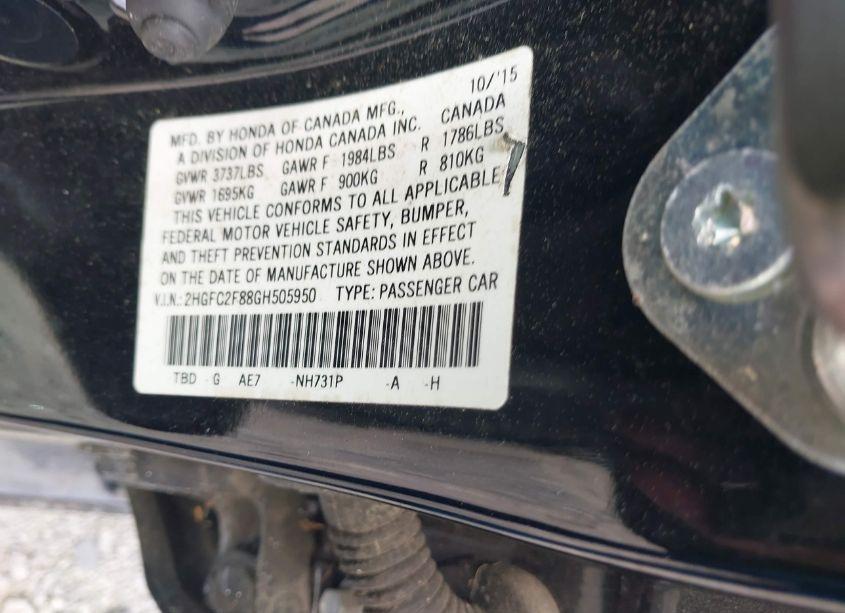 Photo 9 of 2016 Honda Civic EX (VIN 2HGFC2F88GH505950)