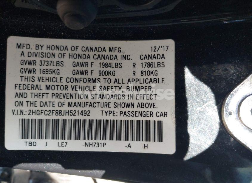 Photo 9 of 2018 Honda Civic EX (VIN 2HGFC2F88JH521492)