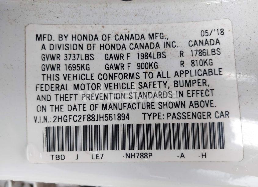 Photo 9 of 2018 Honda Civic EX (VIN 2HGFC2F88JH561894)