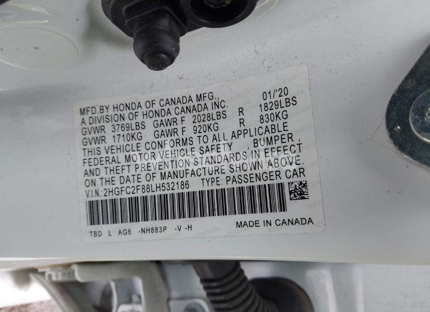 Photo 9 of 2020 Honda Civic SPORT (VIN 2HGFC2F88LH532186)