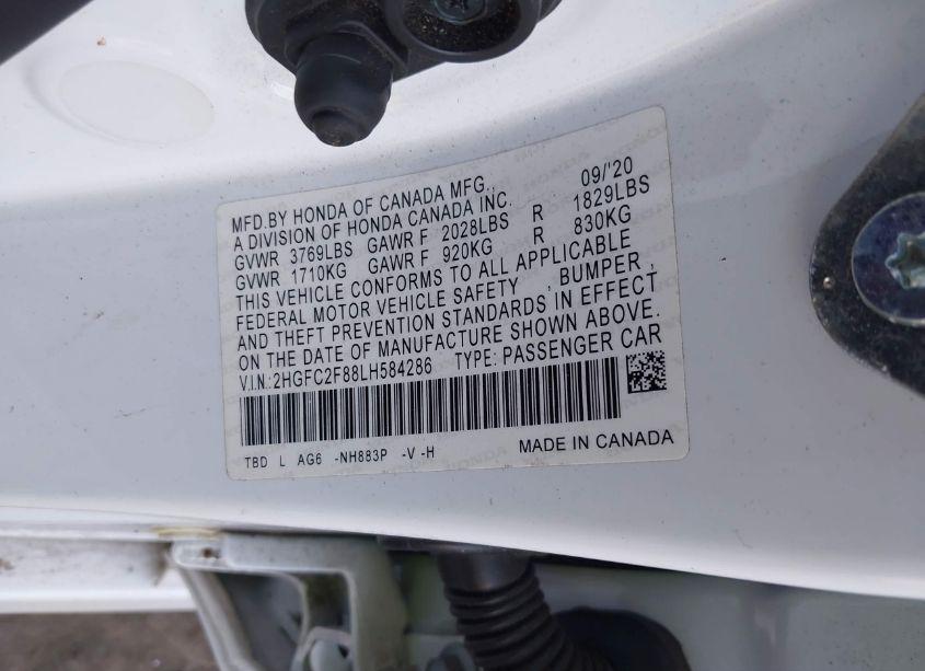 Photo 9 of 2020 Honda Civic SPORT (VIN 2HGFC2F88LH584286)