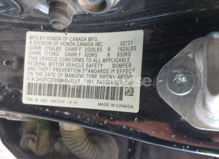 Photo 9 of 2021 Honda Civic SPORT (VIN 2HGFC2F88MH546283)