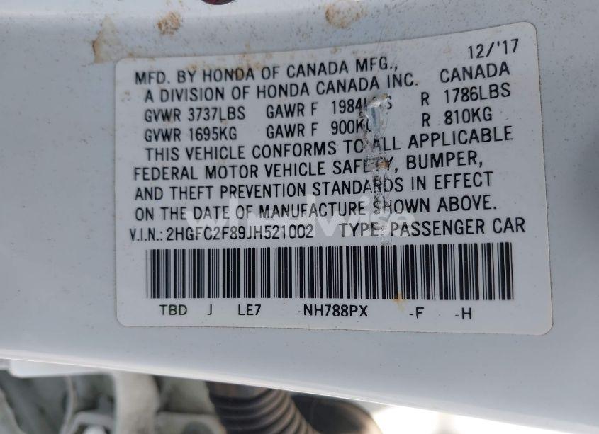 Photo 9 of 2018 Honda Civic EX (VIN 2HGFC2F89JH521002)