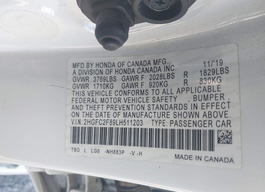Photo 9 of 2020 Honda Civic SPORT (VIN 2HGFC2F89LH511203)