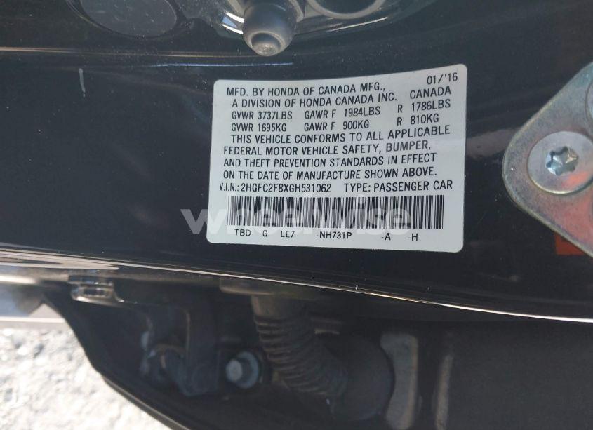 Photo 9 of 2016 Honda Civic EX (VIN 2HGFC2F8XGH531062)