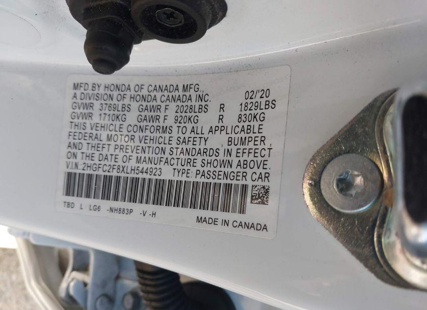 Photo 9 of 2020 Honda Civic SPORT (VIN 2HGFC2F8XLH544923)