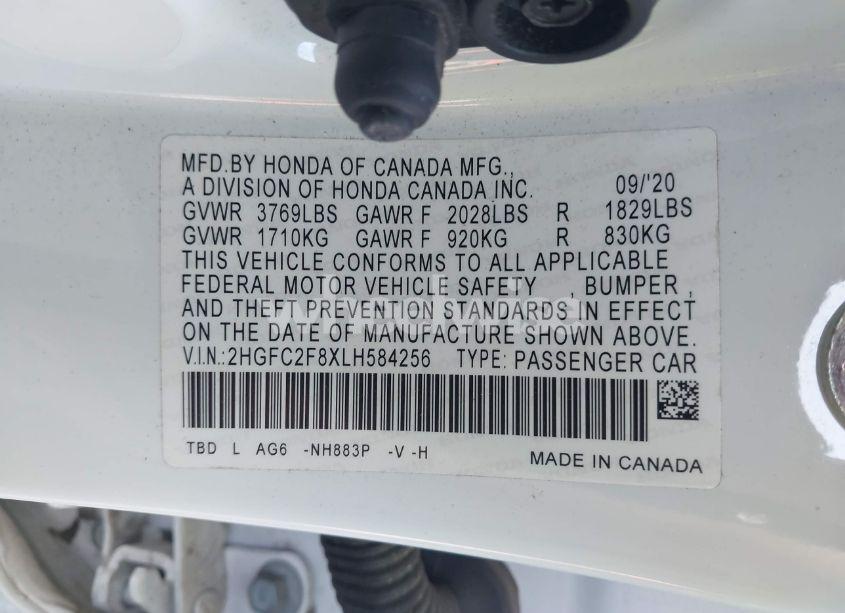 Photo 9 of 2020 Honda Civic SPORT (VIN 2HGFC2F8XLH584256)