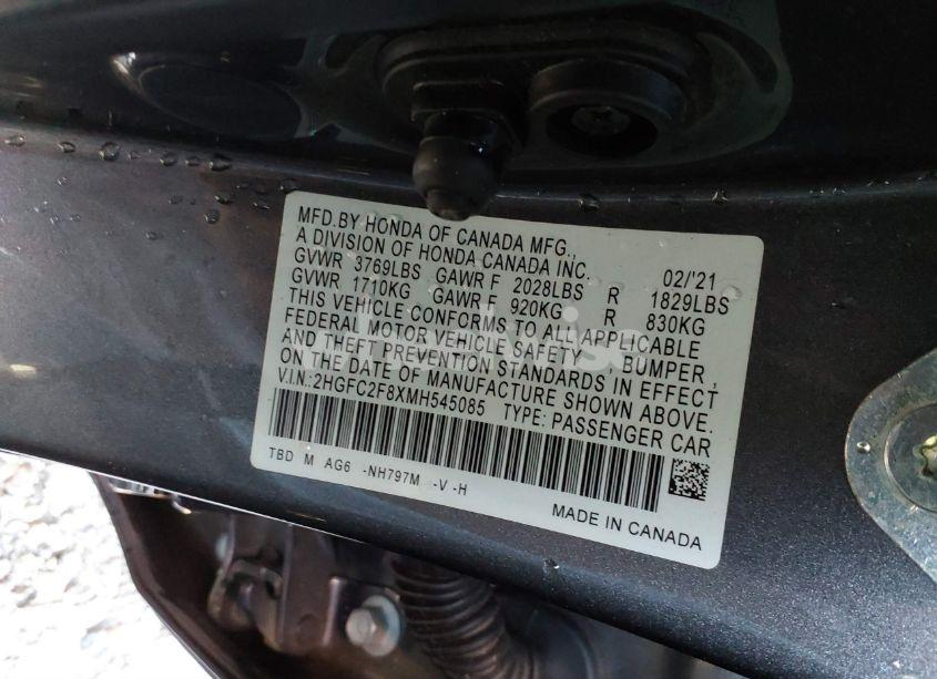 Photo 9 of 2021 Honda Civic SPORT (VIN 2HGFC2F8XMH545085)