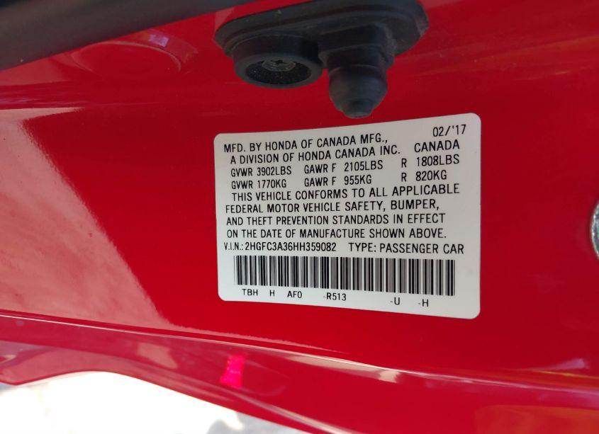 Photo 9 of 2017 Honda Civic EX-T (VIN 2HGFC3A36HH359082)