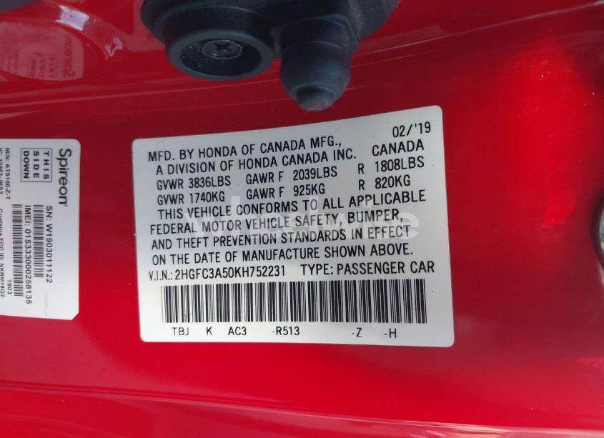 Photo 9 of 2019 Honda Civic SI (VIN 2HGFC3A50KH752231)