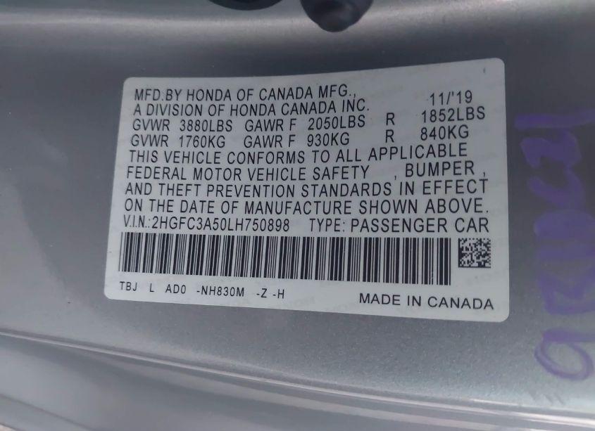 Photo 9 of 2020 Honda Civic SI COUPE (VIN 2HGFC3A50LH750898)