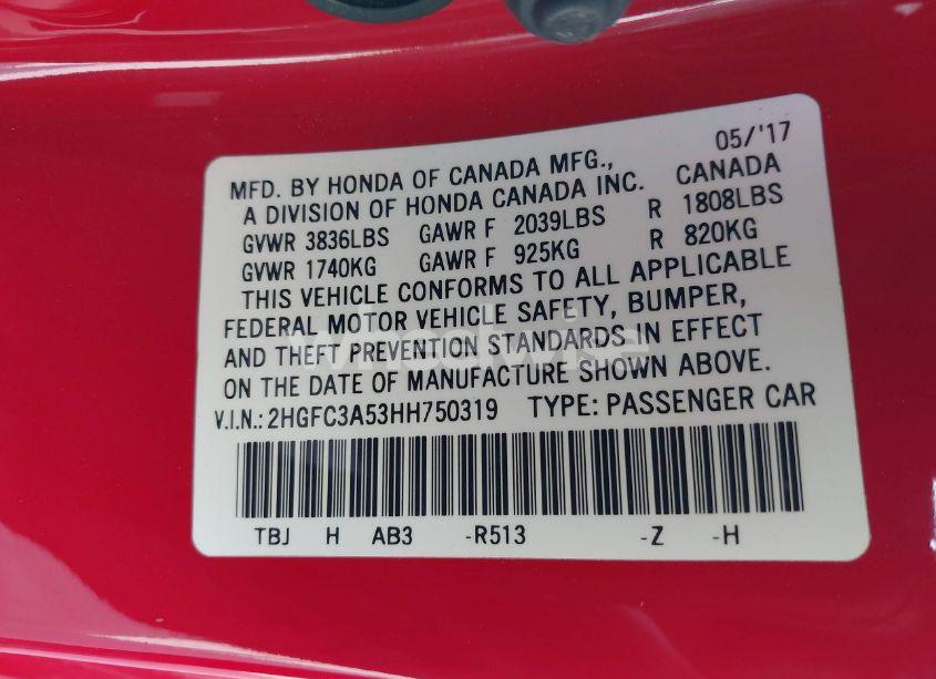 Photo 9 of 2017 Honda Civic SI (VIN 2HGFC3A53HH750319)