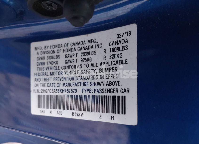 Photo 9 of 2019 Honda Civic SI (VIN 2HGFC3A53KH752529)