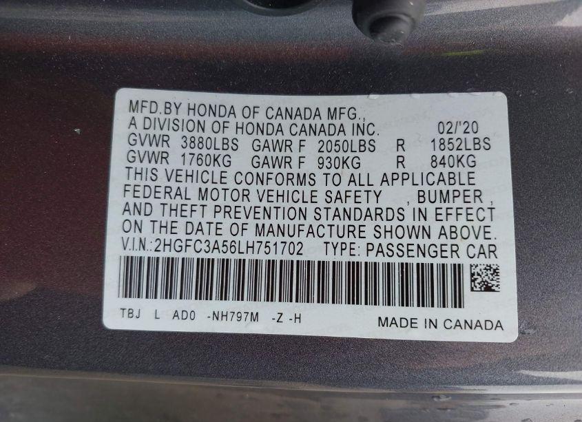 Photo 9 of 2020 Honda Civic SI COUPE (VIN 2HGFC3A56LH751702)