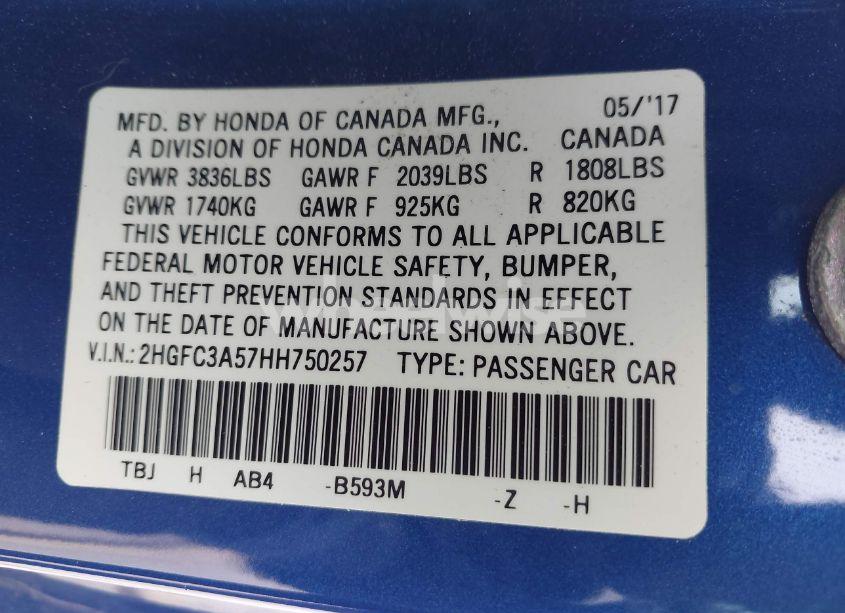 Photo 9 of 2017 Honda Civic SI (VIN 2HGFC3A57HH750257)