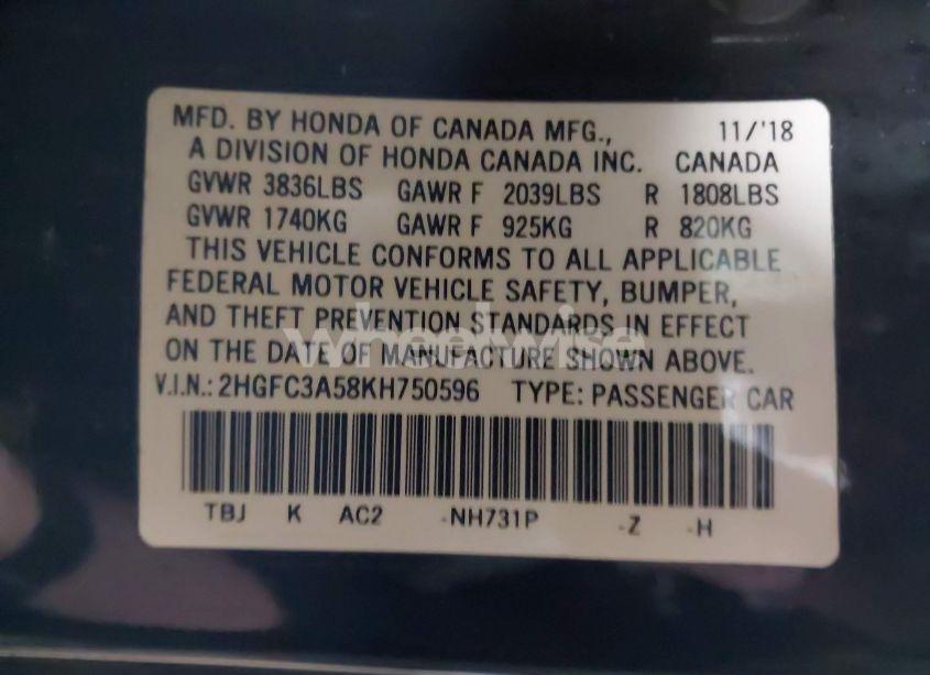 Photo 9 of 2019 Honda Civic SI (VIN 2HGFC3A58KH750596)