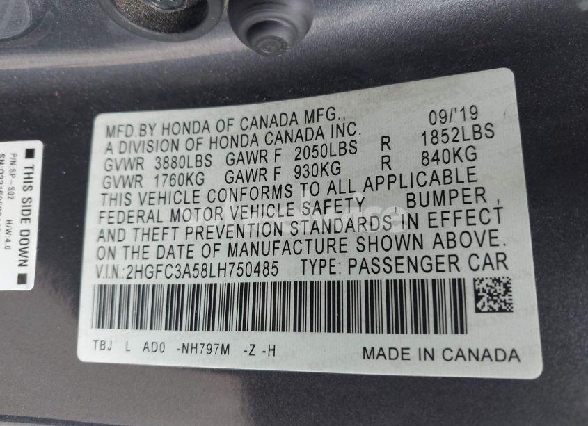 Photo 9 of 2020 Honda Civic SI COUPE (VIN 2HGFC3A58LH750485)