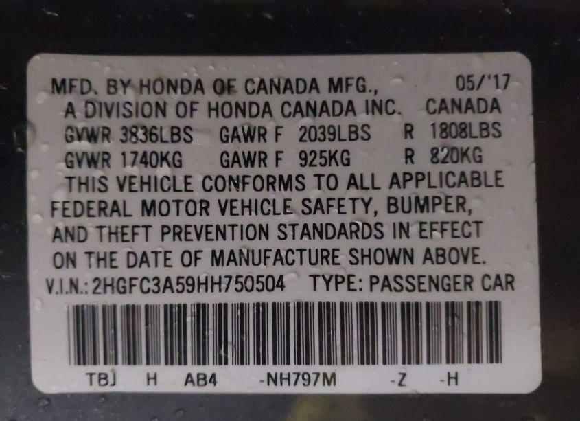 Photo 9 of 2017 Honda Civic SI (VIN 2HGFC3A59HH750504)