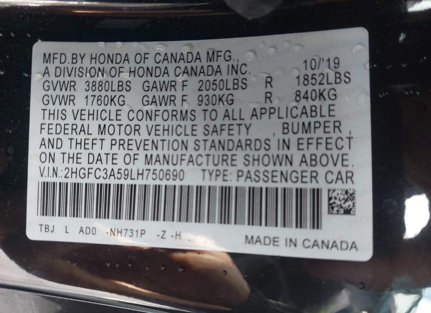 Photo 9 of 2020 Honda Civic SI COUPE (VIN 2HGFC3A59LH750690)