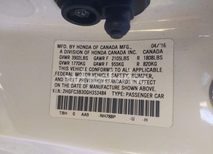 Photo 9 of 2016 Honda Civic EX-T (VIN 2HGFC3B30GH353484)