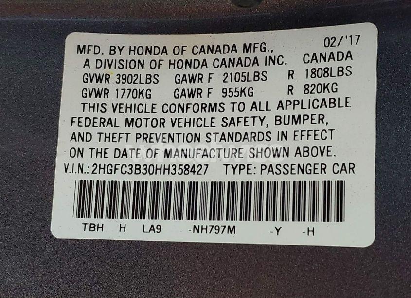 Photo 9 of 2017 Honda Civic EX-T (VIN 2HGFC3B30HH358427)