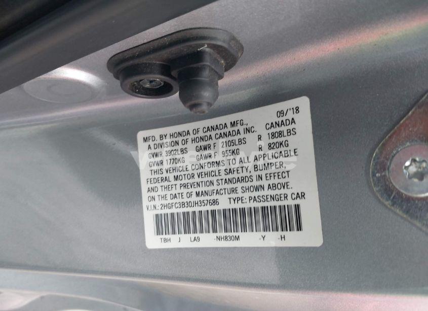 Photo 9 of 2018 Honda Civic EX-T (VIN 2HGFC3B30JH357686)