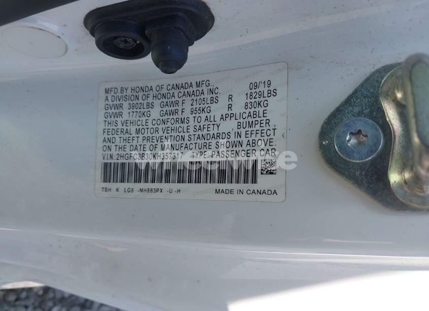 Photo 9 of 2019 Honda Civic EX (VIN 2HGFC3B30KH357317)