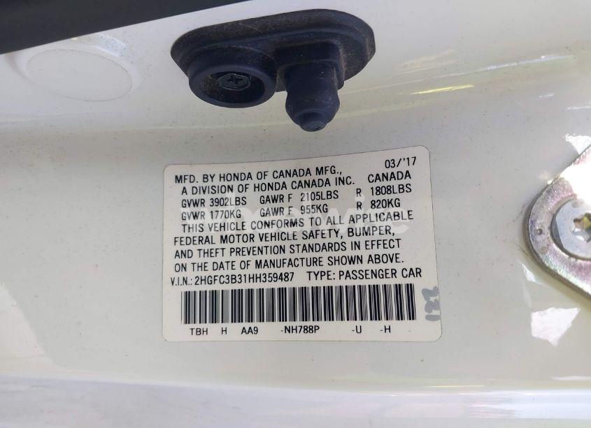 Photo 9 of 2017 Honda Civic EX-T (VIN 2HGFC3B31HH359487)