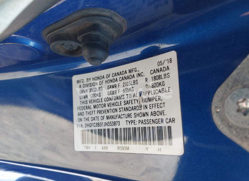 Photo 9 of 2018 Honda Civic EX-T (VIN 2HGFC3B31JH353873)