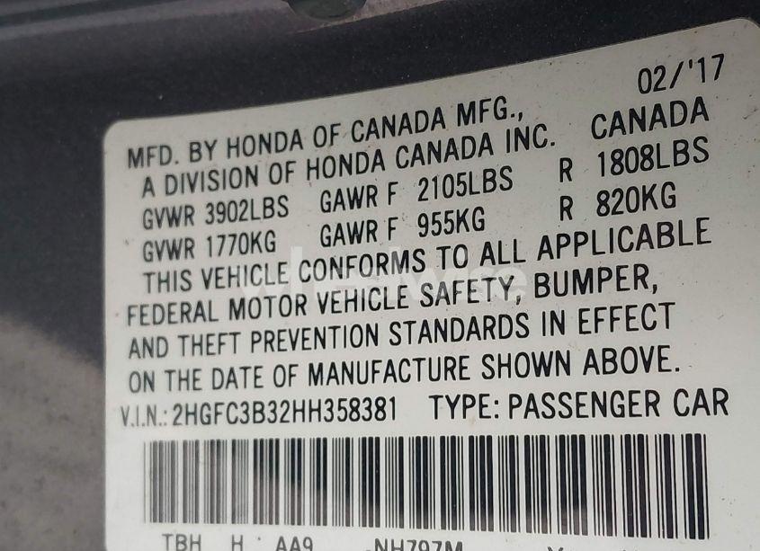 Photo 9 of 2017 Honda Civic EX-T (VIN 2HGFC3B32HH358381)