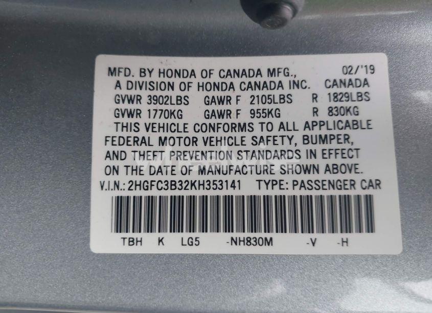 Photo 9 of 2019 Honda Civic EX (VIN 2HGFC3B32KH353141)