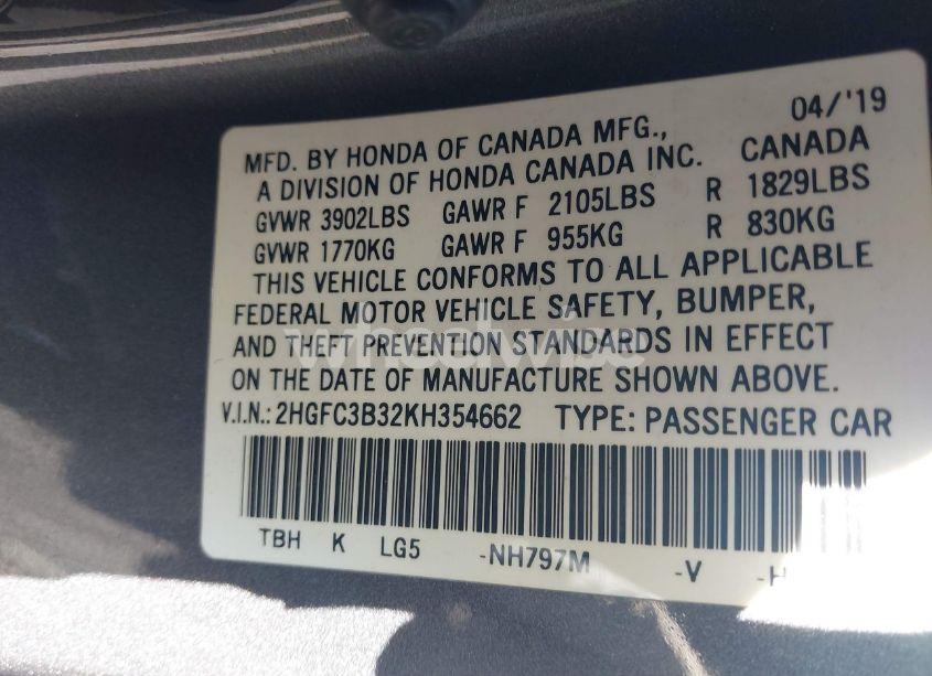 Photo 9 of 2019 Honda Civic EX (VIN 2HGFC3B32KH354662)