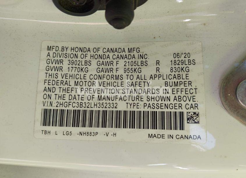 Photo 9 of 2020 Honda Civic EX (VIN 2HGFC3B32LH352332)