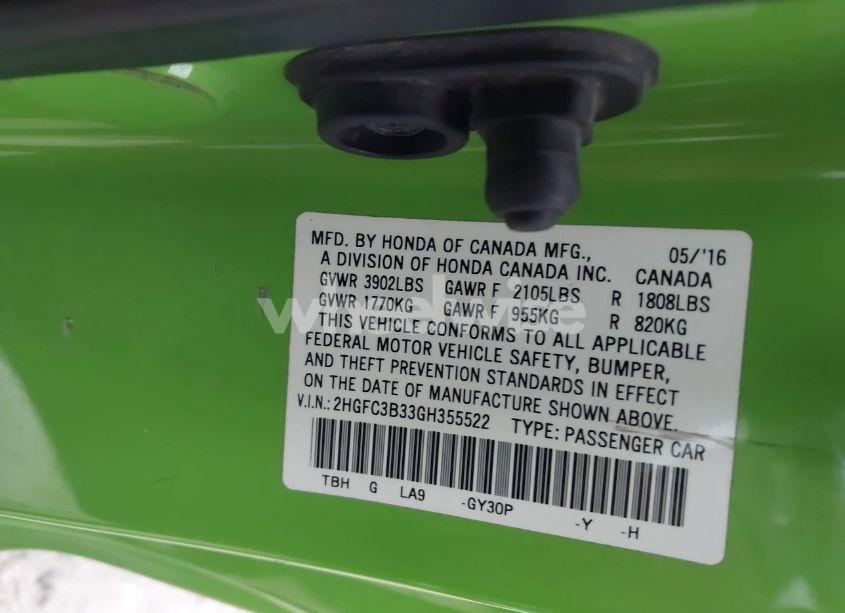 Photo 9 of 2016 Honda Civic EX-T (VIN 2HGFC3B33GH355522)