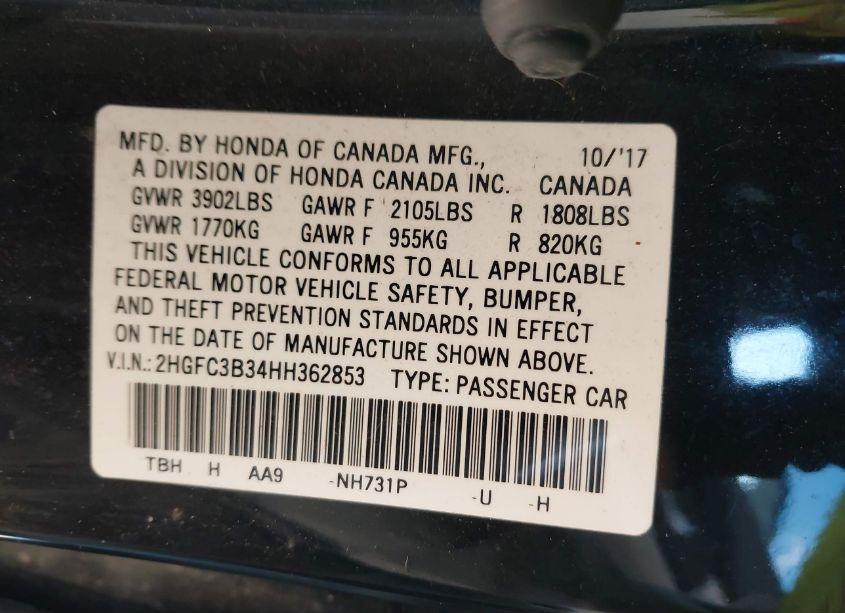 Photo 9 of 2017 Honda Civic EX-T (VIN 2HGFC3B34HH362853)