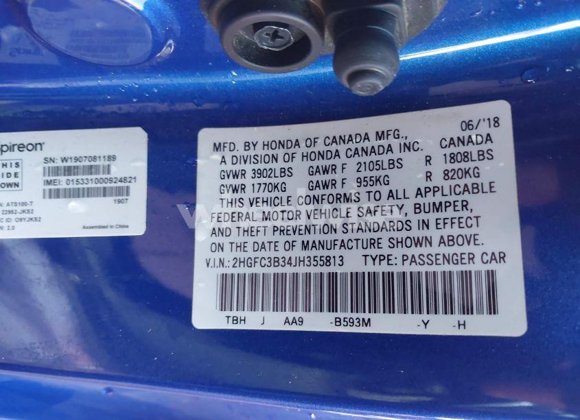 Photo 9 of 2018 Honda Civic EX-T (VIN 2HGFC3B34JH355813)