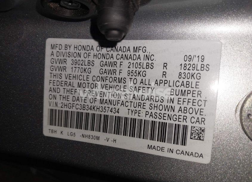 Photo 9 of 2019 Honda Civic EX (VIN 2HGFC3B34KH357434)