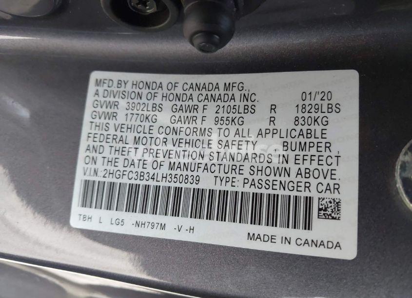 Photo 9 of 2020 Honda Civic EX (VIN 2HGFC3B34LH350839)