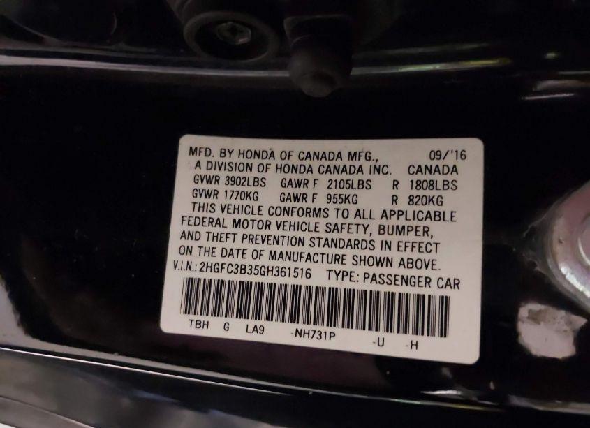 Photo 9 of 2016 Honda Civic EX-T (VIN 2HGFC3B35GH361516)