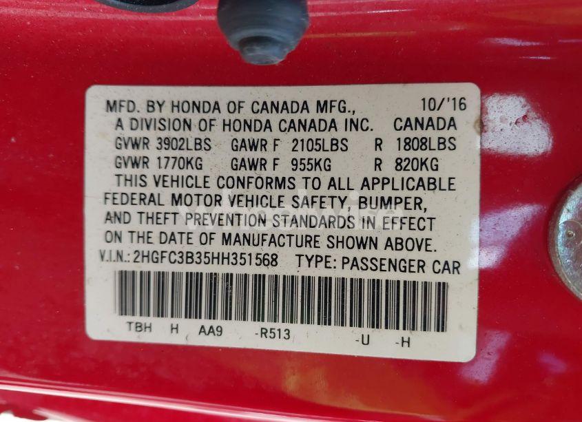Photo 9 of 2017 Honda Civic EX-T (VIN 2HGFC3B35HH351568)