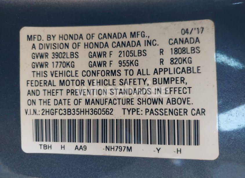 Photo 9 of 2017 Honda Civic EX-T (VIN 2HGFC3B35HH360562)
