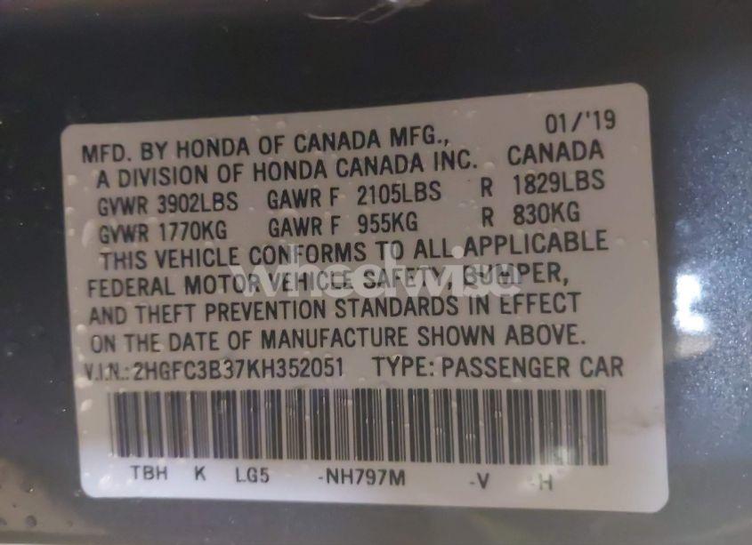 Photo 9 of 2019 Honda Civic EX (VIN 2HGFC3B37KH352051)