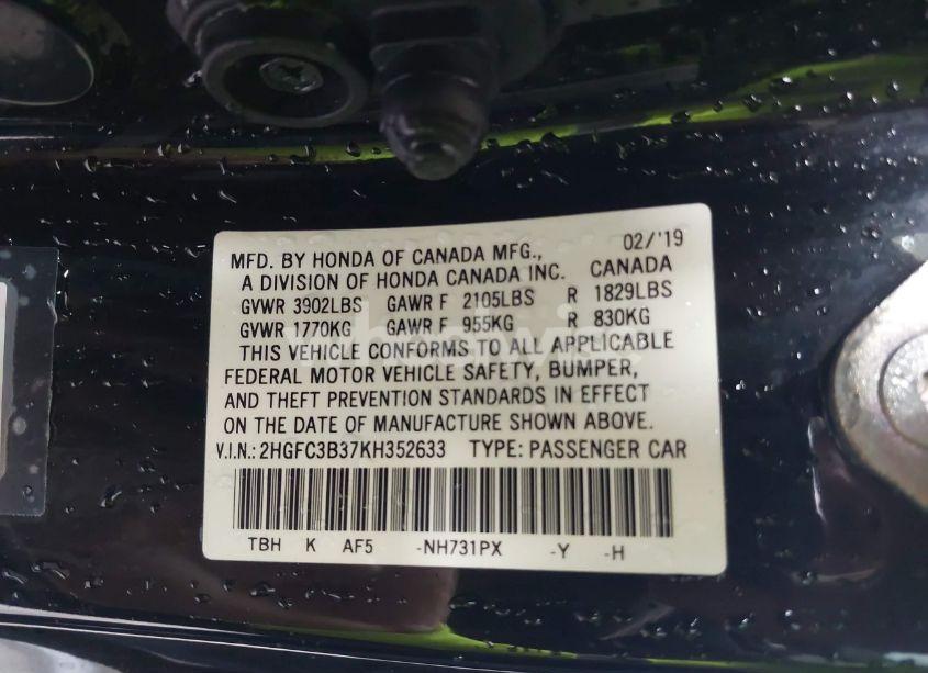 Photo 9 of 2019 Honda Civic EX (VIN 2HGFC3B37KH352633)