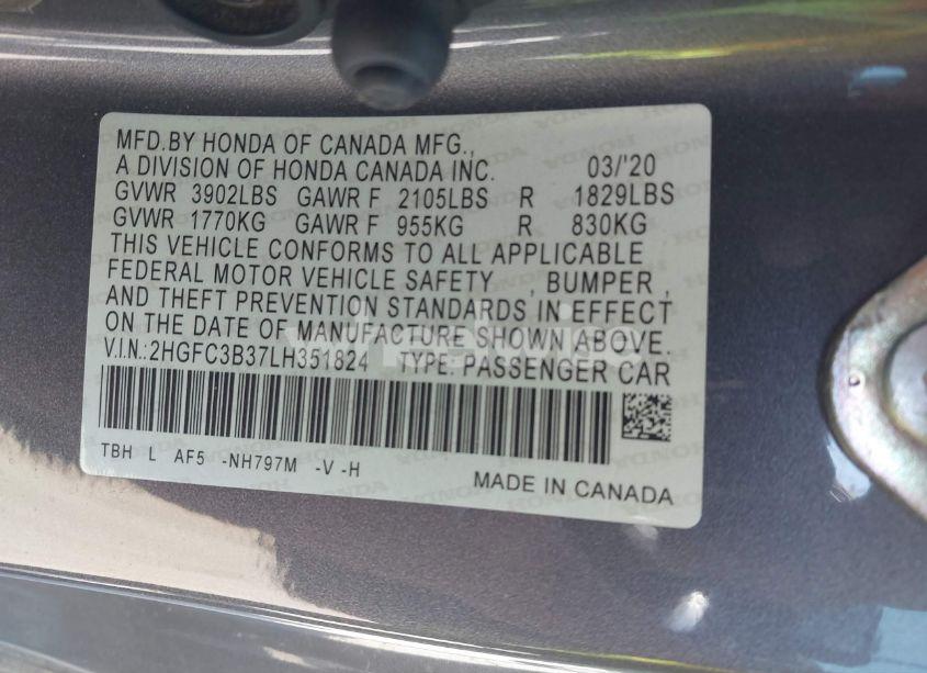 Photo 9 of 2020 Honda Civic EX (VIN 2HGFC3B37LH351824)